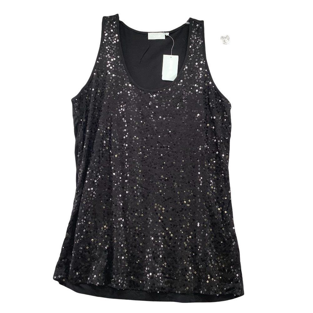NWT La Strada Black Sequin Tank Blouse‎ Womens 8/10 M (EU 40) Scoop Neck Festive